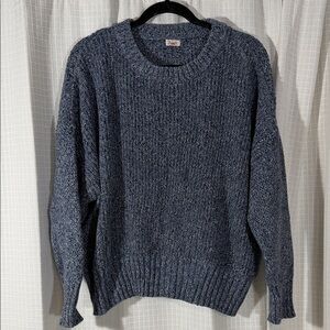 Faherty women’s cropped oversized  Sweater blue Large cotton top tan Heathered